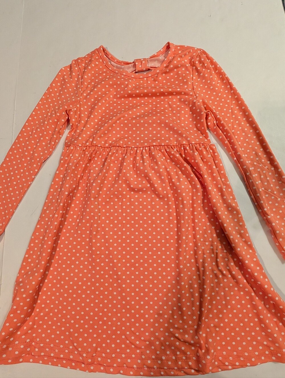 Girls Coral Polka Dot Long Sleeve Dress Sz 7